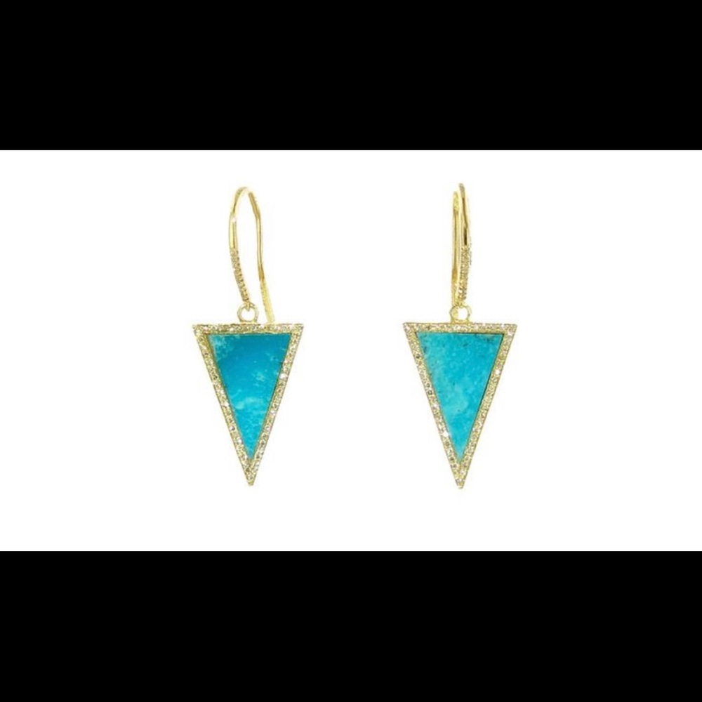 Jennifer Meyer 18k Turquoise & Diamond Triangle Drop Earrings